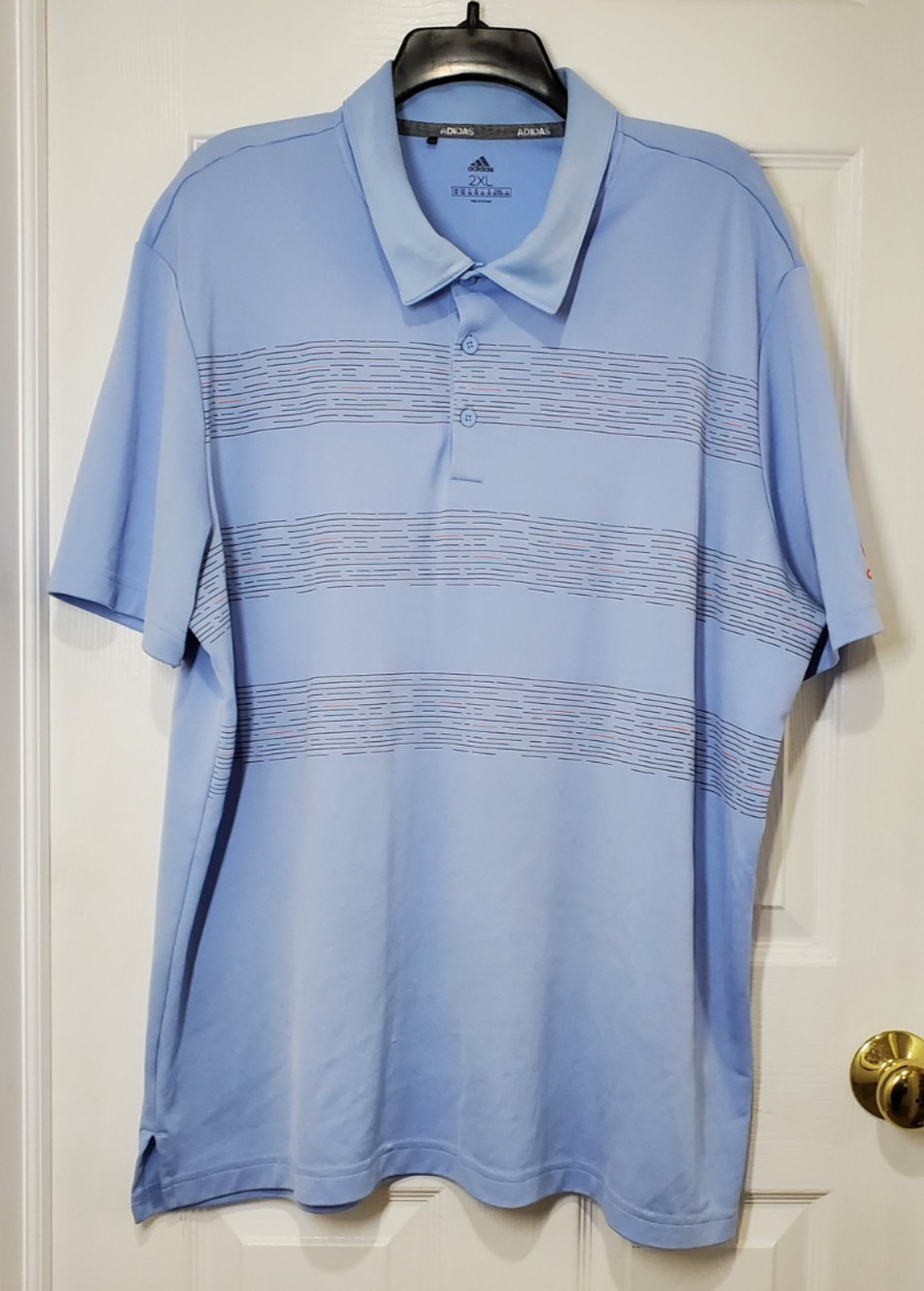 Adidas Golf Polo Shirt Mens 2XL Blue Stripe Performance Short Sleeve Collared